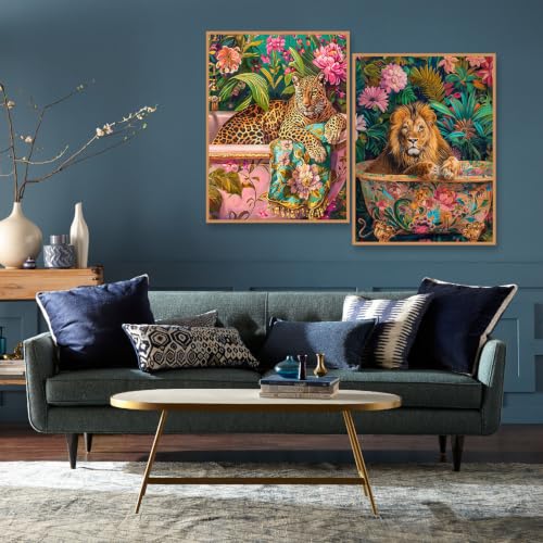 Cheetah Diamond Art Kits for Adults Diamond Painting Kits for Beginner2PACK | Lion Diamond Dots Full Drill Crafts for Gem Art Dot Art for Adults Home Wall Decor for Teens Boys Girls 12x16 inch - color: DP-88