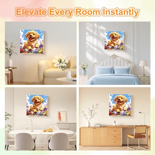 TOSTOG Adorable Golden Retriever Framed Canvas Paint by Numbers Art Kit for Adults and Kids, Beginner Acrylic Oil Painting Supplies with Wooden Frame for Home Wall Decor 25 * 25 cm/10 * 10 in - color: Adorable Golden Retriever