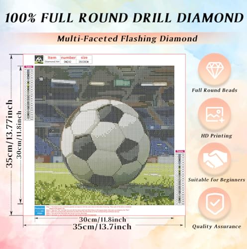 CRZMODE Soccer Diamond Art Kits for Adults, Soccer Diamond Painting Kits for Adults Beginners, 5D DIY Round Full Drill Gem Art Paint by Diamonds Dots Crafts Kits for Home Decor Gift 14x14inch - color: Soccer(14X14")Soccer