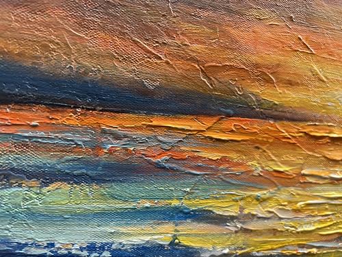 Art Hand-Painted Sea Sunset Landscape Modern Abstract Oil Painting on Canvas Art Hall Bedroom Office Wall Decoration 24x48 Inches - color: Yi044