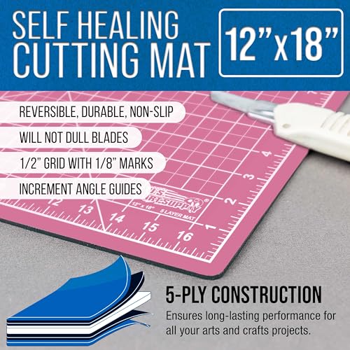 U.S. Art Supply 12" x 18" Self-Healing Cutting Mat 5-Ply - Double-Sided Pink/Blue Craft Mat, Non-Slip Cutting Mats for Crafts, Sewing, Quilting, Scrapbooking - color: Pink/Blue