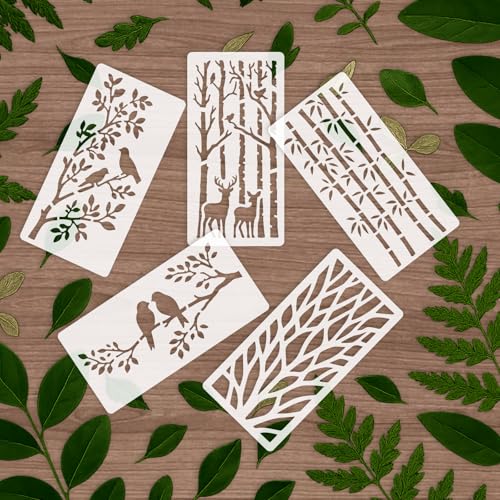 INFUNLY 15Pcs Tree Wall Stencil for Painting 3.9×7.87" Reusable Branches Wall Stencils Bird Texture Painting Stencil Small Walls Templates for Card Making Cement Wood Furniture Nursery Bedroom Decor - style: 15PCS Tree