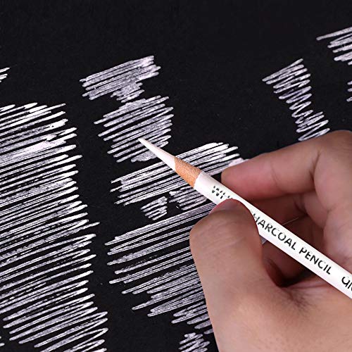 2 Pcs White Sketch Charcoal Pencils -Professional Hight Quality Sketch Highlight White Charcoal Wooden Pencils for Artist Drawing, Sketching, Blending - color: 2 white charcoal