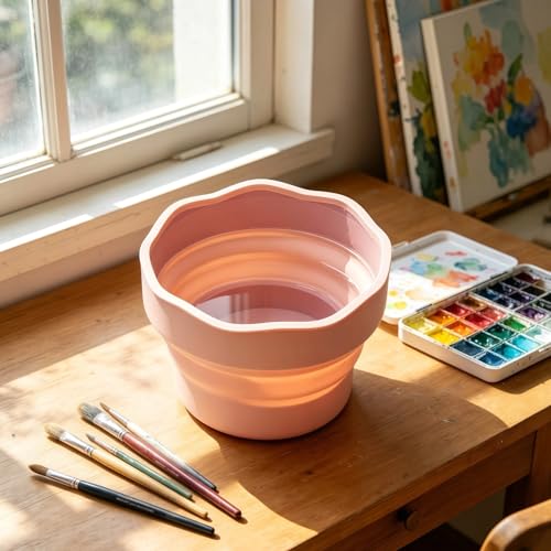 2Pcs Painting Water Cup, Silicone Collapsible Paint Brush Water Cup, 3.81x3.81in Collapsible Brush Washer Cups, Portable Painting Pen Washing Bucket for Cleaning Brushes