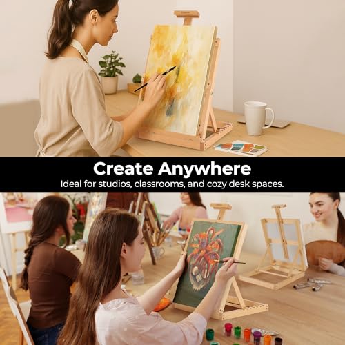 VISWIN Heavy-Duty Table Top Easel for Painting, Adjustable Beech Wood Tabletop Easel, Hold Canvas up to 23”, Portable Art Desktop Easel Stand for Adults, Artists, Beginners – Natural - color: Natural