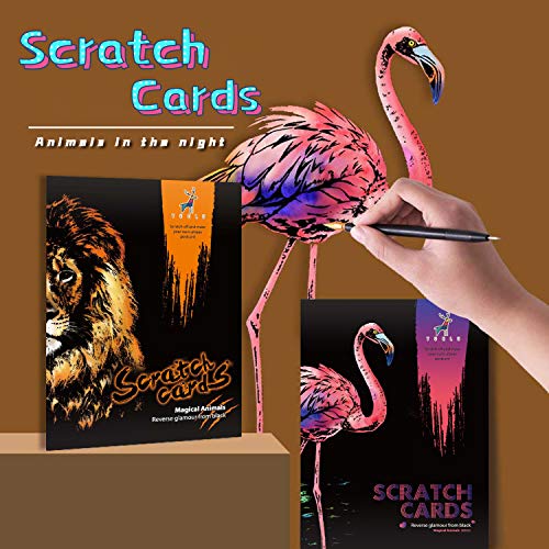 DESINIK Scratch Painting Art for Adults -Scratch Painting Foil Art for Adults, Scratchboard Set(A4) with 4 Tools & 8 Sheets, Animal Series Creative Set (Lion and Bird) - color: Lion and Bird