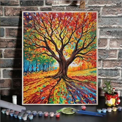ldazao Tree of Life Paint By Numbers Kit for Adults Beginner DIY Painting Kits for Adults Stained Glass Easy Paint By Number Acrylic On Canvas Drawing Colorful Paintworks Artwork 16 X 20 Inch - color: SZ0013