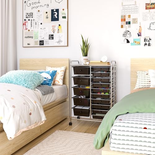 Seville Classics Rolling Utility Organizer Storage Cart , for Home Office, School, Classroom, Scrapbook, Hobby, Craft, 15 Drawer, Black - color: Black, size: 15 Drawer