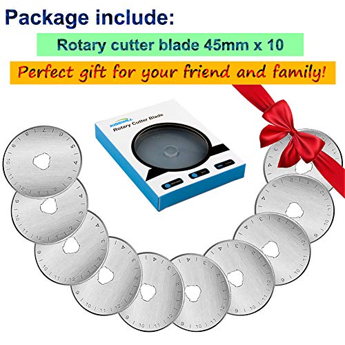 45mm Rotary Cutter Blades, 10 Pack 45mm Replace Rotary Blades Fits Fiskars, Olfa, Martelli, Truecut, DAFA Rotary Cutters for Quilting Scrapbooking Sewing Arts & Crafts, Sharp and Durable - color: 45MM Square hole Blades