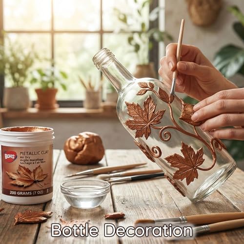 BOHS Metallic Clay, Copper Air Dry Modeling Clay with Glitter, 7 oz | Soft, pliable no-bake clay for decorative pendants, ornaments, figurines, cosplay props and shimmering craft accents - color: Copper