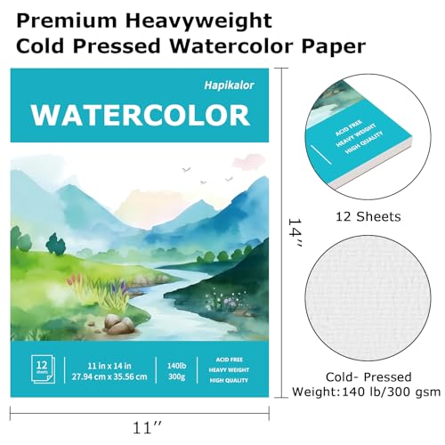 Hapikalor 2-Pack 11"x14" Watercolor Paper, 140lb/300g Water Color Paper | Artist Painting Drawing Paper Book, Art Supplies for Adults Kids, Watercolors, Watercolor Paint Set, Sketchbook, Teal - color: Teal, size: 11"x14"(Pack of 2) Pad