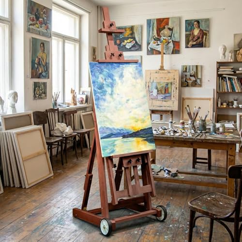Studio H-Frame Easel with Tilting & Flat Position, Walnut | Sturdy Adjustable Beech Wood Painting Easel for Painting, Holds Canvas Art up to 77" - style: Walnut