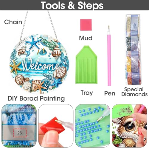 ARPADAMO Hanging Ornament Diamond Art Kits for Adults Shell Beach 7.2x7.2in | 5D DIY Special Shaped Pearl Crystal Coastal Conch Acrylic Pendant Diamond Painting Kit, Window Hanging Gift for Home Garden - color: DP03980
