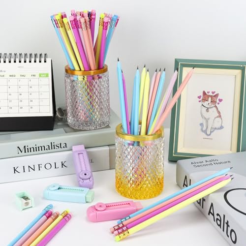 Buqoo 50 PCS Cute Wooden Lead Pencil Pro Art and Sketching Pencil Kit | Comes with 3 Push-Pull Refillable Erasers, Drawing Supplies, Charcoal Pencils, Charcoal Pencils for Drawing - color: Pink