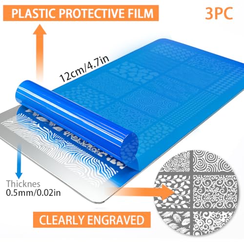PH PandaHall 3pcs French Tip Nail Stamping Plates Texture Line Nail Art Templates Flower Leaf Manicure Art Stencils Geometric Graffiti Nails Design Stamp for Women DIY Home Manicures Salon Printing - style: French Tip