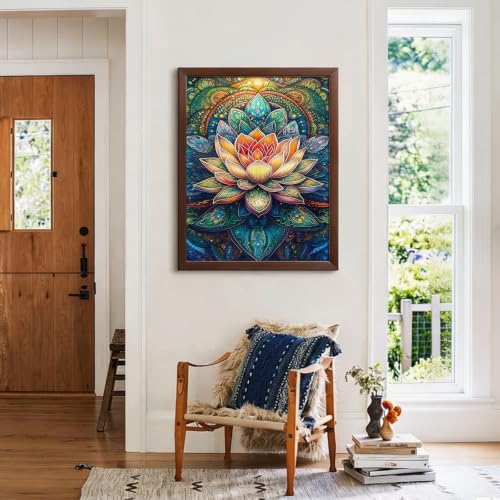 CHWGLFGG 5D Mandala Lotus Diamond Art Kits for Adults Beginners 12x16inch - color: KM1077-1
