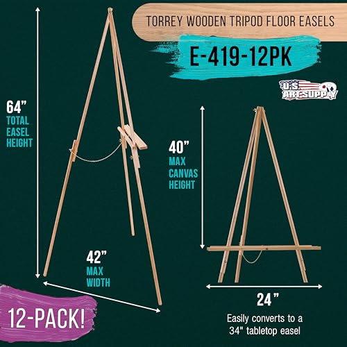 U.S. Art Supply 64" Wooden Easel Stand, Adjustable A-Frame Wood Tripod - color: black