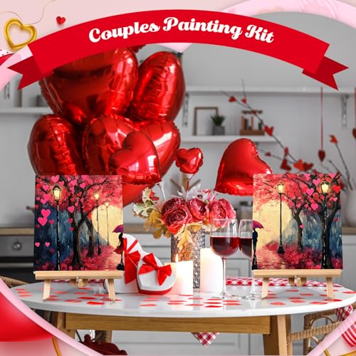 Zhanmai 2 Pack Sip and Paint Kit for Couples Date Night | 8 x 10 Inch, Pre Drawn Canvas Heart Road, Paint Party Supplies, Romantic Adult Activity, Includes Easels Aprons Brushes Set - size: 8 x 10 Inch, style: Romantic Road