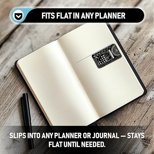 Pocket Journal Stencil - Stainless Steel Metal Bookmark with Circle Template, Ruler Conversion, Protractor & Golden Ratio - Planner Accessories for Journaling, Bible Study, Sketching & Notes