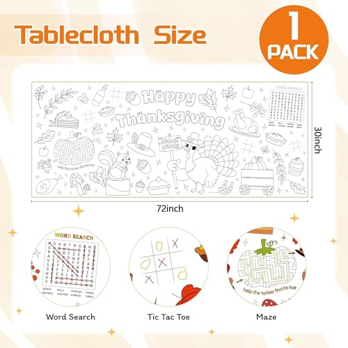 Childom 1 Pack Thanksgiving Coloring Tablecloth for Kids,Thanksgiving Crafts for Kids,30 x 72 Inch Disposable Paper Table Cover,Giant Coloring Poster for Children Gifts Games Activities Holiday Party - color: Thanksgiving Coloring