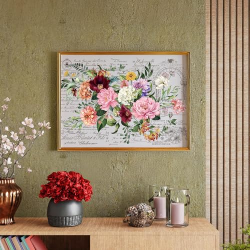 Joeyan Floral Bouquet Rub On Transfers for Furniture and Crafts, 2 Large Vintage Flower Design Sheets 12''x18'', DIY Home Decal on Wood Glass Metal Canvas Porcelain Paper Plastic, Peony Letters - style: Peony Letters