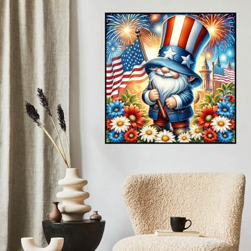 Gnome Diamond Art Kits for Adults, Patriotic Diamond Painting 14x14Inch | Full Drill Patriotic Diamond Painting Kits For Adults, Diy 5d Round Paint By Diamonds For Home Decor Gifts 14x14 Inch - color: Gnnme-C