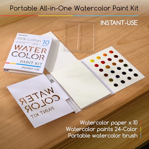MEEDEN Watercolor Paint Set - 24 Colors Painting Supplies with 10 Watercolor Papers & Brush, Portable Art Paint Kit Perfect as Travel Set for Outdoor Artist - color: 5 pack