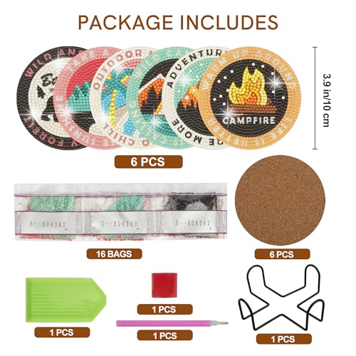 Temlum 6pcs Diamond Art Coasters Kits for Adults with Holder, Camping - color: Outdoor Coasters With Holder