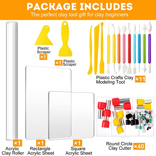 57 Pcs Clay Sculpting Tools Kits Polymer Clay Tools DIY Set with Roller - color: Colorful