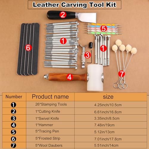 Leather Stamping Tools, Leather Carving Tool Kit, Saddle Making Tools Set - color: Large Set