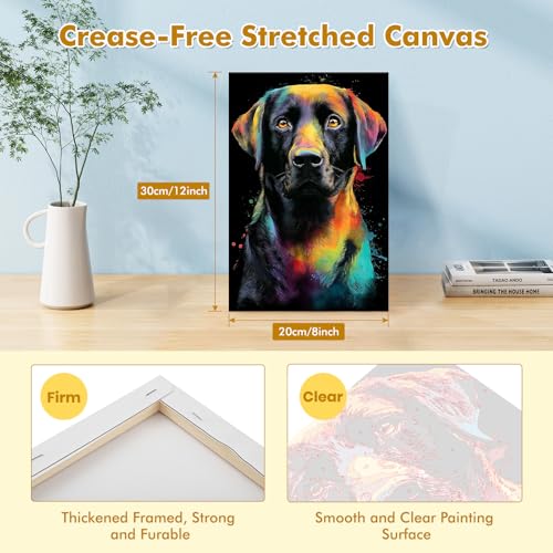 Bowetile Framed Colorful Dog Paint by Numbers Kit for Adults, Adults' Paint-by-Number Kits on Canvas, Painting by Numbers Animal, Acrylic Dog Number Painting for Home Wall Decor, 8x12in - color: Colorful Dog