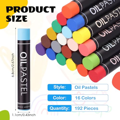 Geyoga 192 Pcs Soft Oil Pastels Bulk Artists Oil Crayons for Art Junior Painting Blending Layering Shading Drawing(16 Colors) - color: 16 Colors