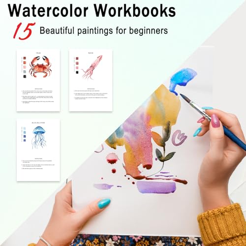 Watercolor Workbooks Ocean Animals, 15 Beautiful Paintings for Water Color Book Adult, Watercolor Coloring Book for Beginners, Watercolor Workbook for Adults Teens (Without Palette, Ocean Animals) - color: Ocean Animals, size: without palette