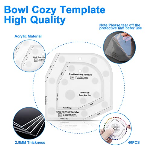 Bowl Cozy Template 3 Sizes, Bowl Cozy Pattern Template Cutting Ruler Set,Sewing Pattern and 40 Cool Pins, User Manual Included