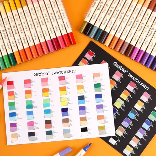 Grabie 72 Color Acrylic Paint Markers, Pack of 36 Dual Tip Brush Pens | 72 Colors in 36 Markers,Dual Tip Soft Brush Design,Water-Based Acrylic Ink For Paper, Rock, Wood, Canvas, Glass & Fabric - color: B.36Pcs-72Dual Tone Colors