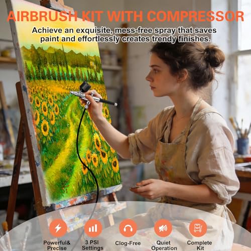 Airbrush Kit with Air Compressor, 22/30/50 PSI High Pressure Air Brush Non-Clogging with 0.2/0.3/0.5mm Nozzle/Cleaning Sets, Ideal for Painting, Modeling, Cake Decor, Makeup,Nail Art