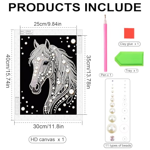 WSLWXSHM Pearl Diamond Painting Kits for Adults Horse, 5D Special Shape Diamond Art Kits for Beginners, Crystal Rhinestones Diamond Painting for Home Wall Decoration Gift 12×16inch/30×40cm, Animal - color: Horse