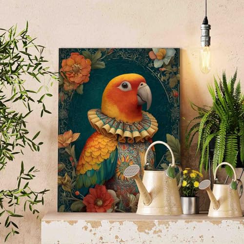 Colorful Bird DIY Paint by Numbers for Adults Orange Parrot in Floral Collared Dress Digital Oil Painting Kits on Canvas Acrylic Paint DIY Paintwork Home Decor Unique Gift 16x20 Inch (Frameless) - color: Hat Animal-11, size: 16''x20''(Frameless)