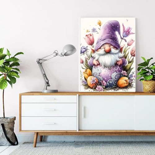 Gnome in Tulips Paint by Numbers The Little Gnome and Flowers Painting by Number on Canvas Purple Tulips Painting with Brushes Acrylic Paints for Adults and Beginners 16x20 Inch(Without Frame) - color: Artwork 14, size: 16''x20''(without frame)