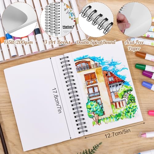 3 Pack Marker Paper Pad, 5×7 in, Double-Sided Bleedproof, Spiral Bound | 135Lb/200gsm Acid-Free Paper, Smooth for Alcohol Markers, Perforated Pages, Lays Flat for Sketching And Coloring - size: 5×7 Inch (3 Pack)