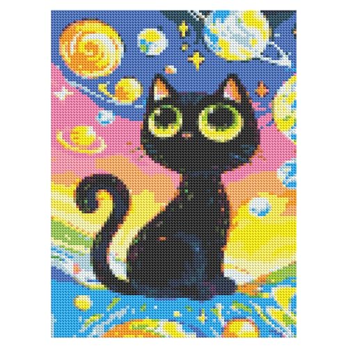 DOTZSO Diamond Art Kits for Adults Cat Diamond Painting Kit 12x16in | 5D Cat Diamond Art Painting Kit for Adult, DIY Full Round Drill Tarot Gem Art Diamond Dot Kit for Home Wall Decor Gift - color: AH Cat