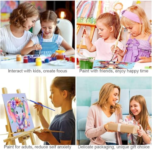 bleihum 4 Pack Paint by Numbers for Kid Ages 4-8 Animals 8x8inch | Animal Paint by Number Kits for Kids, DIY Animal Oil Painting for Home Decoration