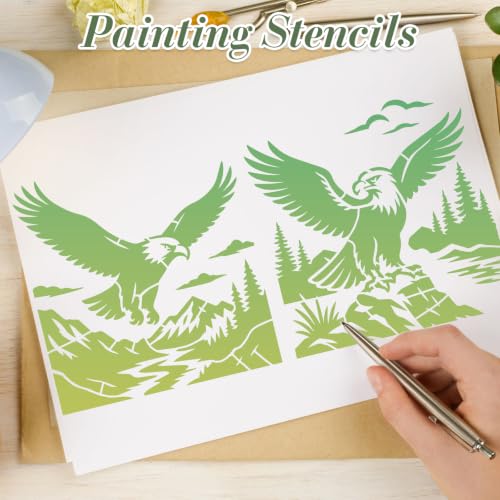Eagle Stencils for Crafts Reusable 20Pcs Stencils(5.9X5.9 Inch) | DIY Art Painting Stencil Furniture Decor Kit for Wood Embroidery Wall Silk Screen Journaling - color: Eagle 1