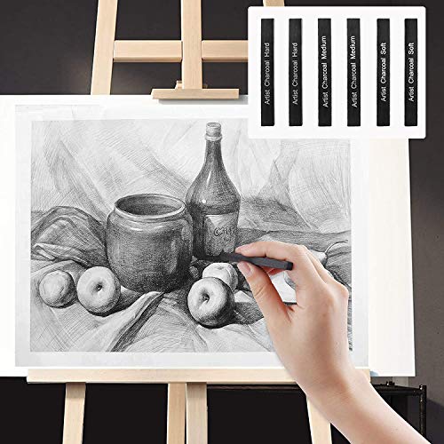 Artist Compressed Charcoal Stick Assorted Soft Medium Hard Artist Charcoal Medium for Drawing Sketching Shading, Art Supplies Sketch Kits Tools Pack of 6