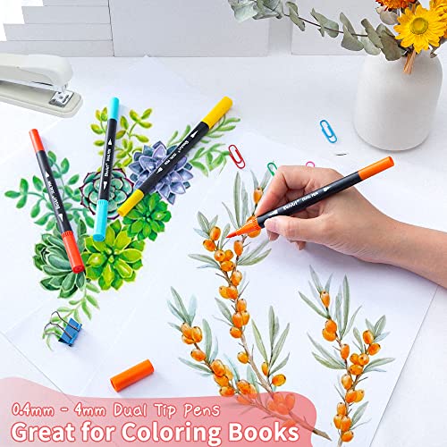 36 Dual Brush Markers for Adult Coloring Books, Double Tip Pens Art Set | Fine & Brush Tips Pen for Journaling, Calligraphy, Drawing , DIY Craft Supplies for Gifts Trendy Stuff - color: 36 Colors