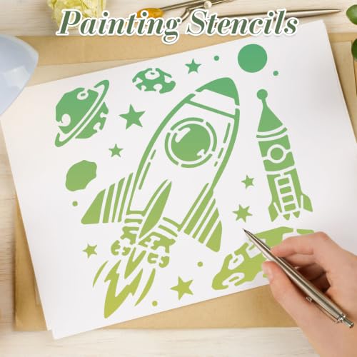 Space Astronaut Stencils for Crafts Reusable 15Pcs Stencils(7.8X7.8 in) | DIY Art Painting Stencil Furniture Decor Kit for Wood Embroidery Wall Silk Screen Journaling - color: Space 5