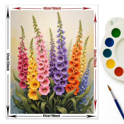 EnLvYY Foxglove Bouquet Paint by Numbers for Adults 16x20 Inch, DIY Unframed Kit, Vibrant Arrangement with Pink, Yellow, Purple, and Orange Foxgloves, Gift for Flower Lovers - color: SNYY0386