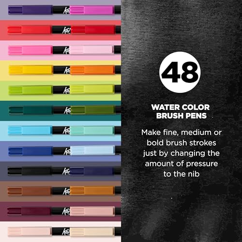 SAKURA XBR-48SA 48-Piece Koi Assorted Coloring Brush Pen Set | Watercolor Brush Pen Set, Blends and Layers Colors Smoothly, Odorless Water-Based Ink - color: 48 Color Set