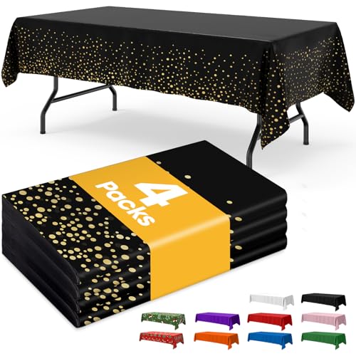 Niuara Black and Gold Plastic Table Cloth Disposable, 4 Pack, 54 x 108 in | Rectangle, 6 ft Tables, Party Holiday Gathering - color: Black and Gold, size: 54" x 108" - 4 Packs