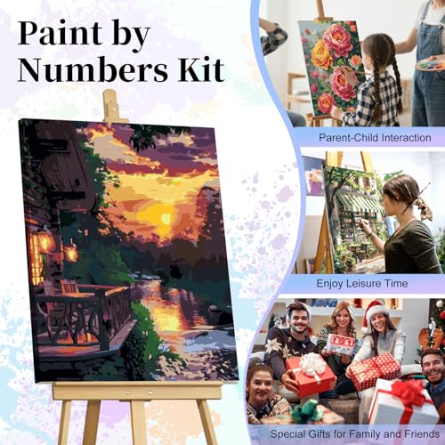 Paint by Numbers Kit for Adults, Sunset Cabin Number Painting Canvas Kit - color: Sunset-1